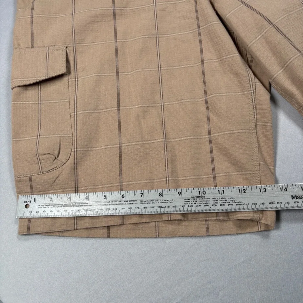 The North Face Cargo Shorts Mens 40 Tan Plaid AXEY Cotton‎ Blend Outdoor Hiking
